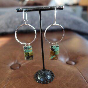 Turquoise and hammered sterling silver earrings by Dana Reed Designs 2.75" drop